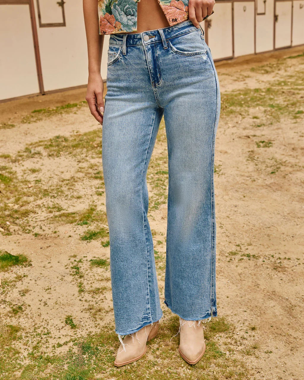 Washed Wishes Super Stretch Mid Rise Flare Leg Jeans