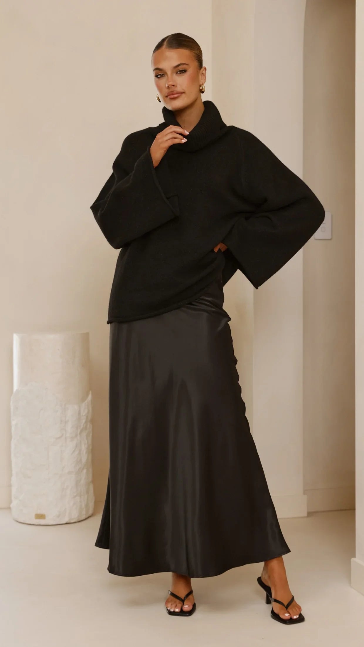Darina Bias Cut Maxi Skirt Black