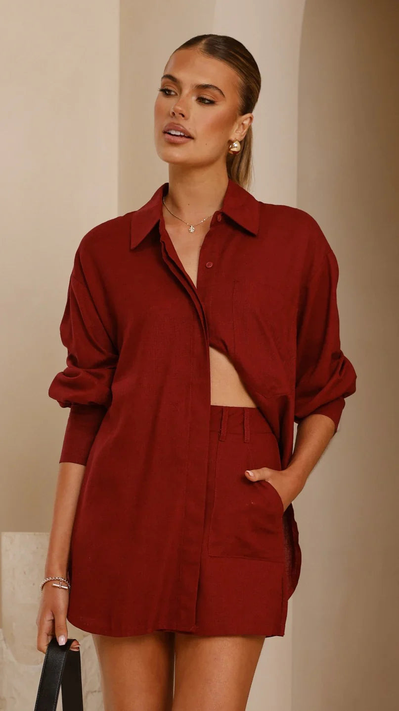 Charla Button Up Top Burgundy