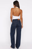 Kiara Mid Rise Barrel Leg Jeans Dark Blue
