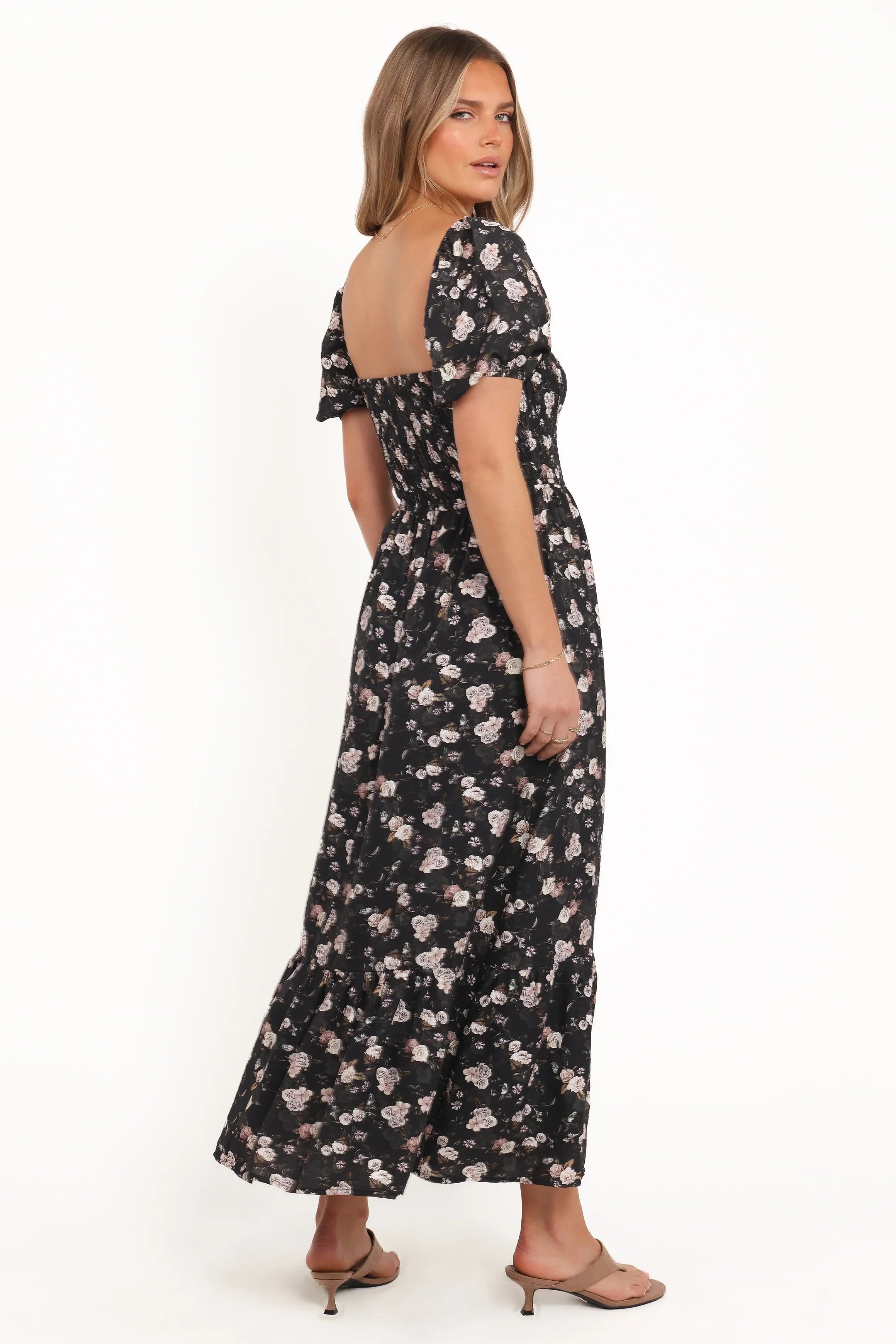 Cecelia Puff Sleeve Maxi Dress Black Floral