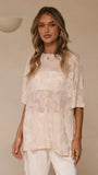 Arlo Oversized Sequin Top Beige Floral