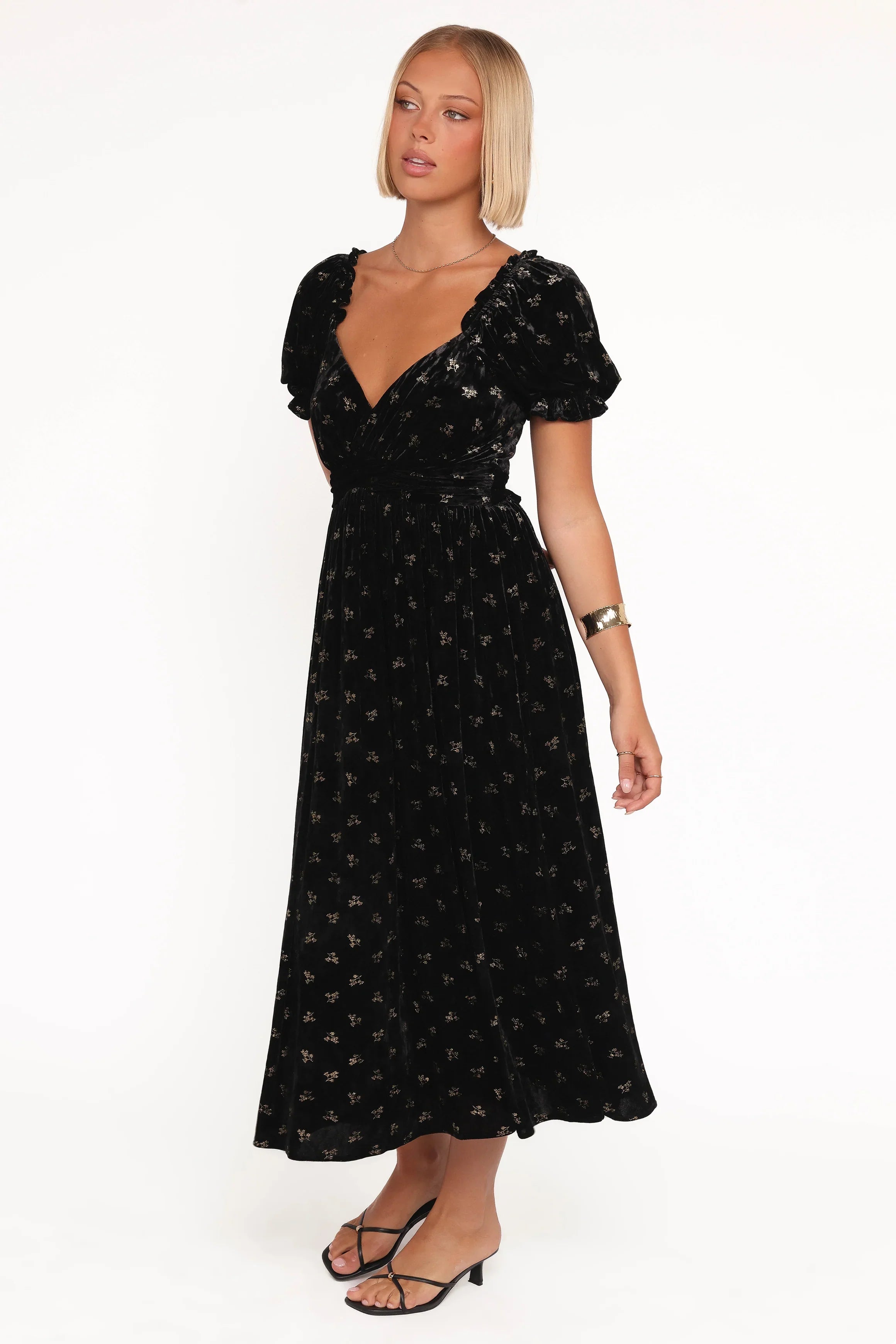 Farryn Maxi Dress Black Gold Velvet