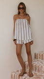 Calliope Strapless Top and Shorts Set Choc Blue Stripe