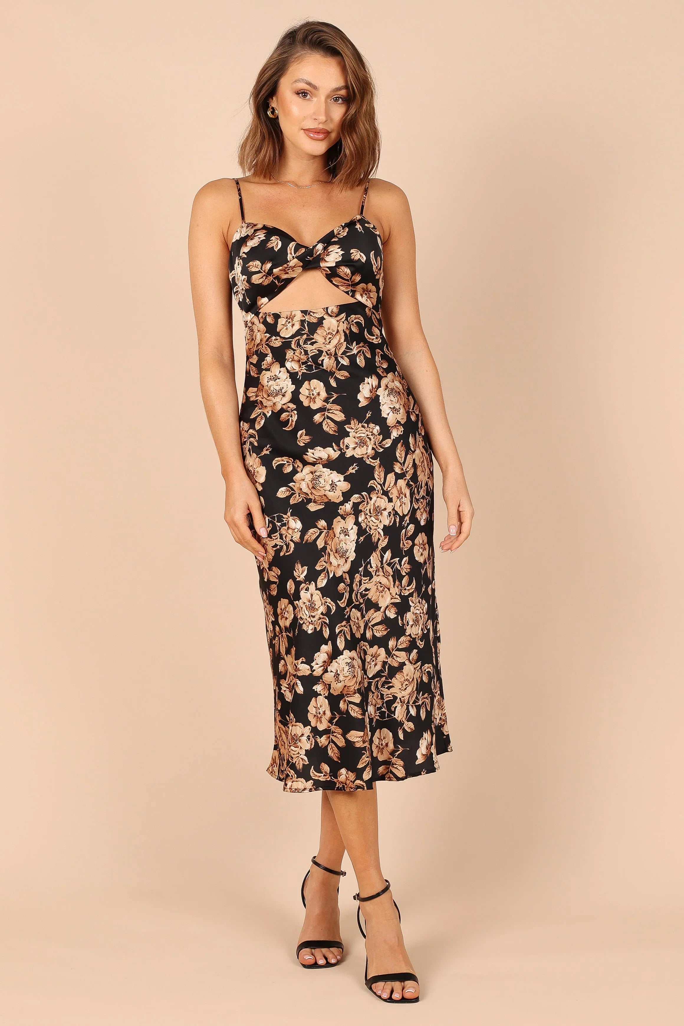Saga Cut Out Midi Dress Black Floral