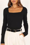 Shani Ribbed Knit Top Black