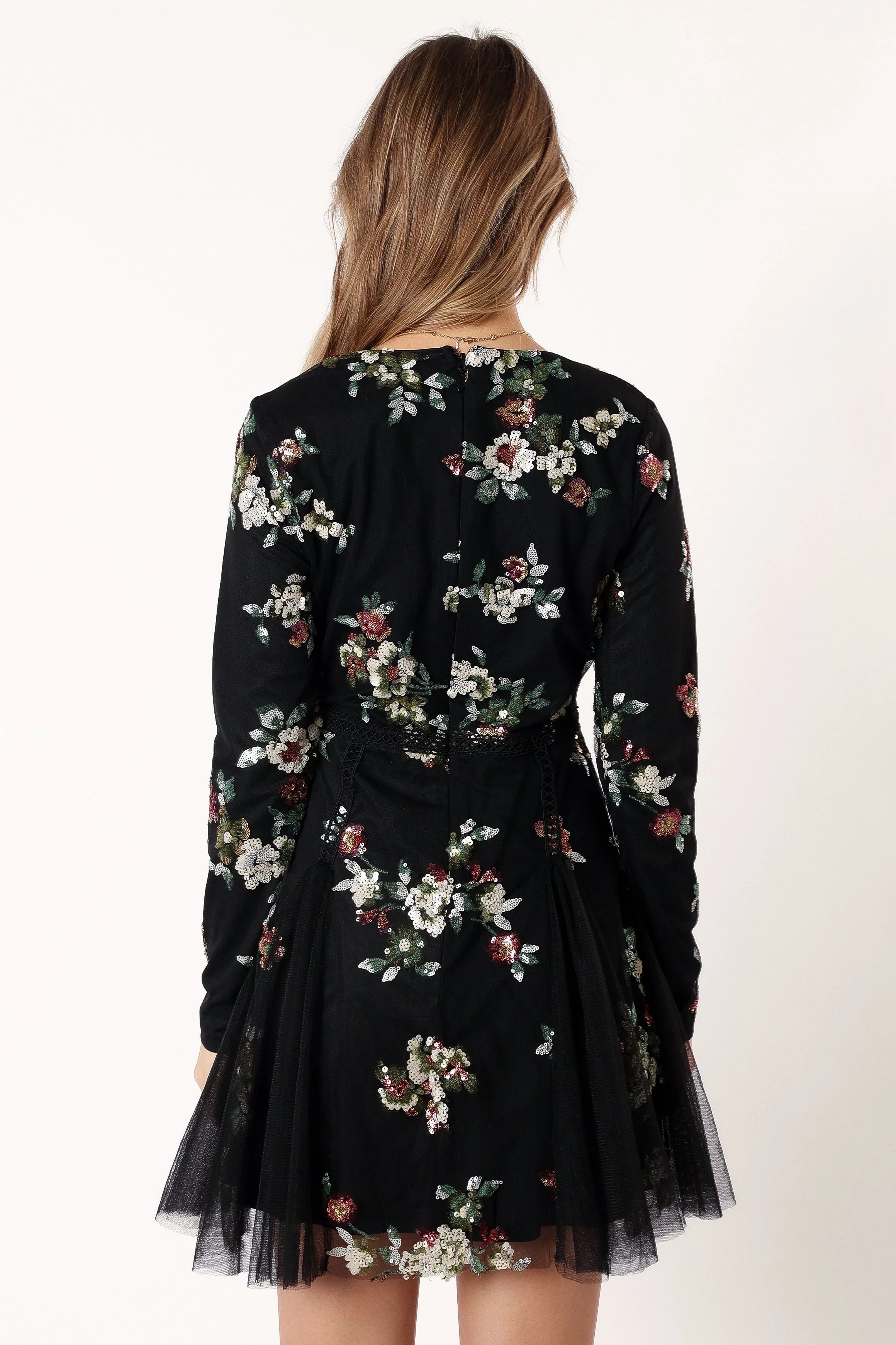 Woodsen Long Sleeve Mini Dress Black Floral
