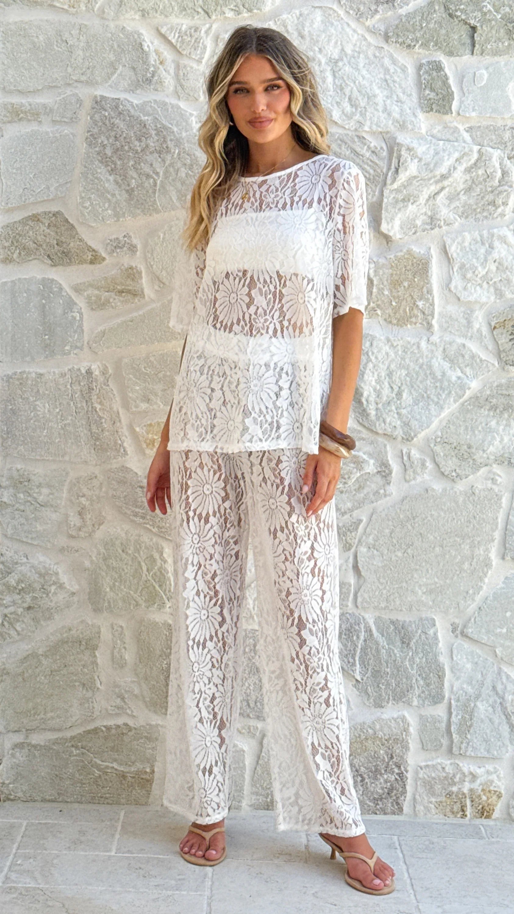 Santana Lace Pants White