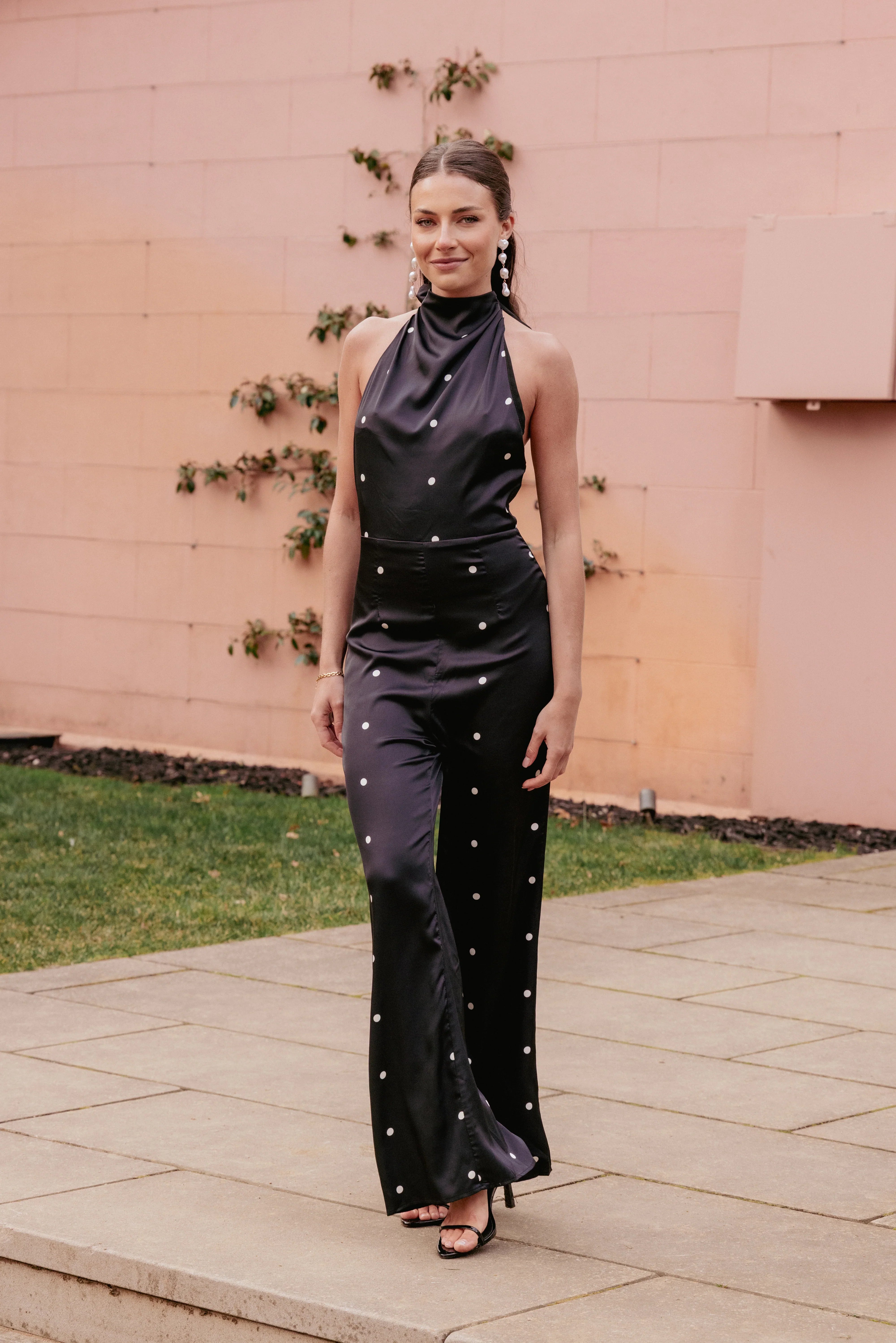 Bentley Halterneck Jumpsuit Black Polka Dot