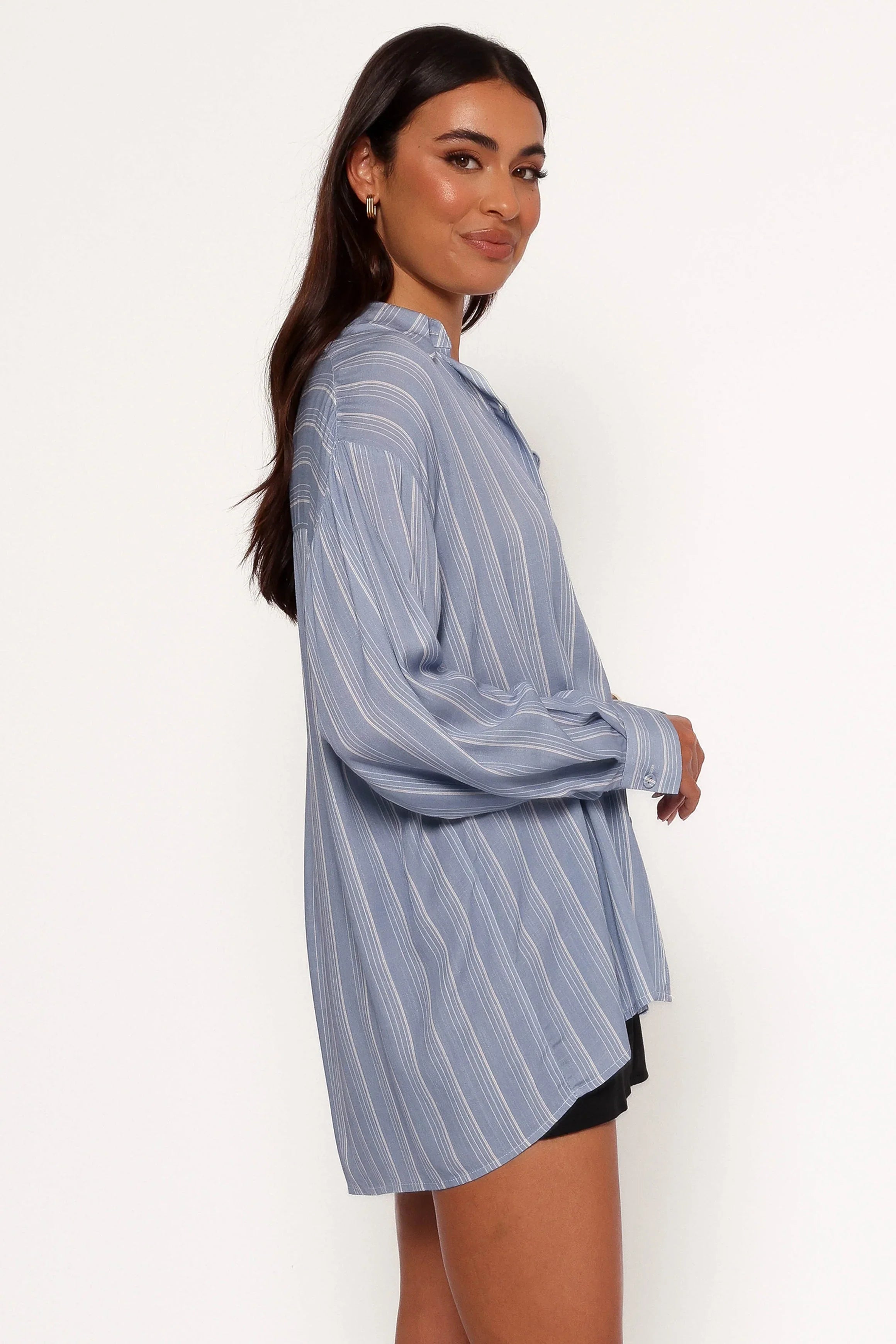 Rixo Button Down Top Blue Stripe