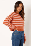 Yasmin Striped Crewneck Knit Sweater Orange Pink