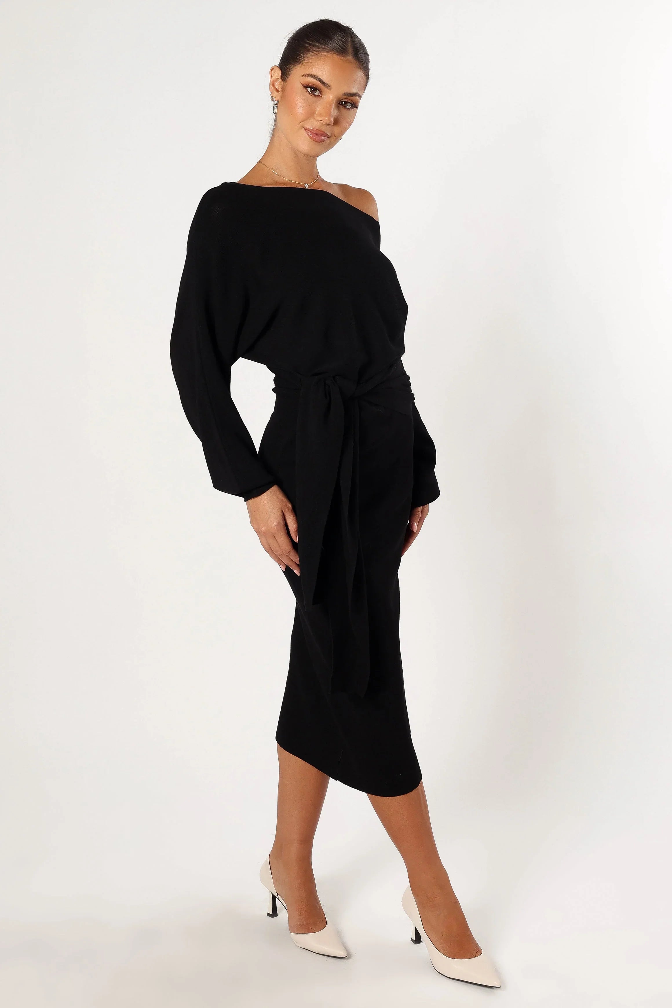 Prancer Off Shoulder Midi Dress Black