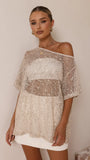Zinnie Sequins Off Shoulder Top Beige