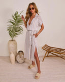 Sundrop Escape Striped Waist Tie Midi Shirt Dress