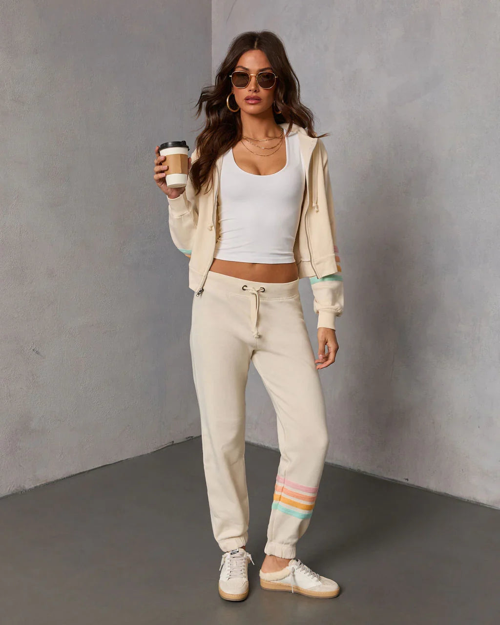 Seloria Striped Sleeve Drawstring Hoodie