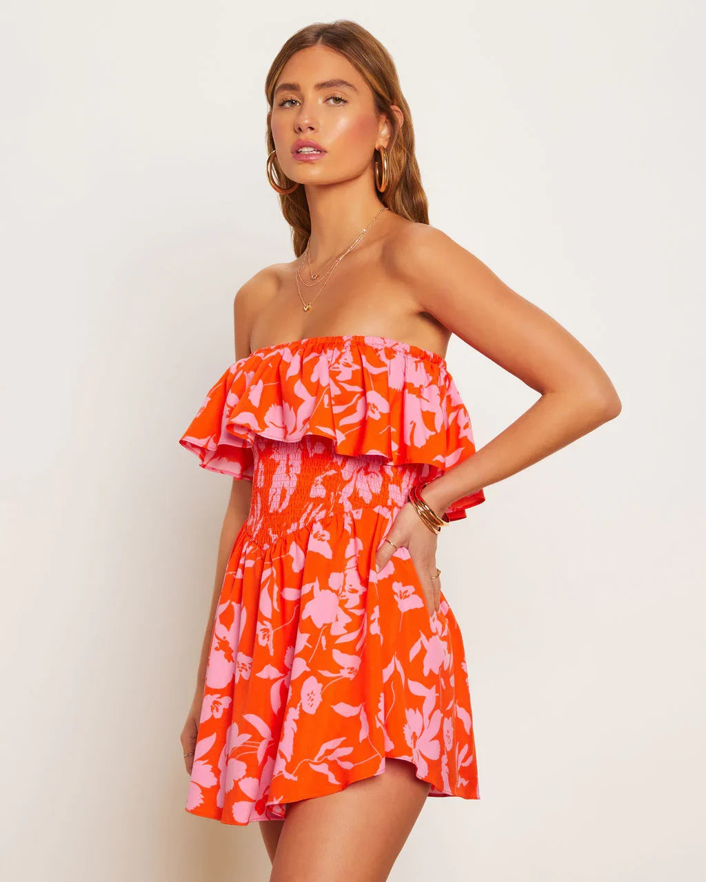 Lilly Floral Smocked Strapless Romper