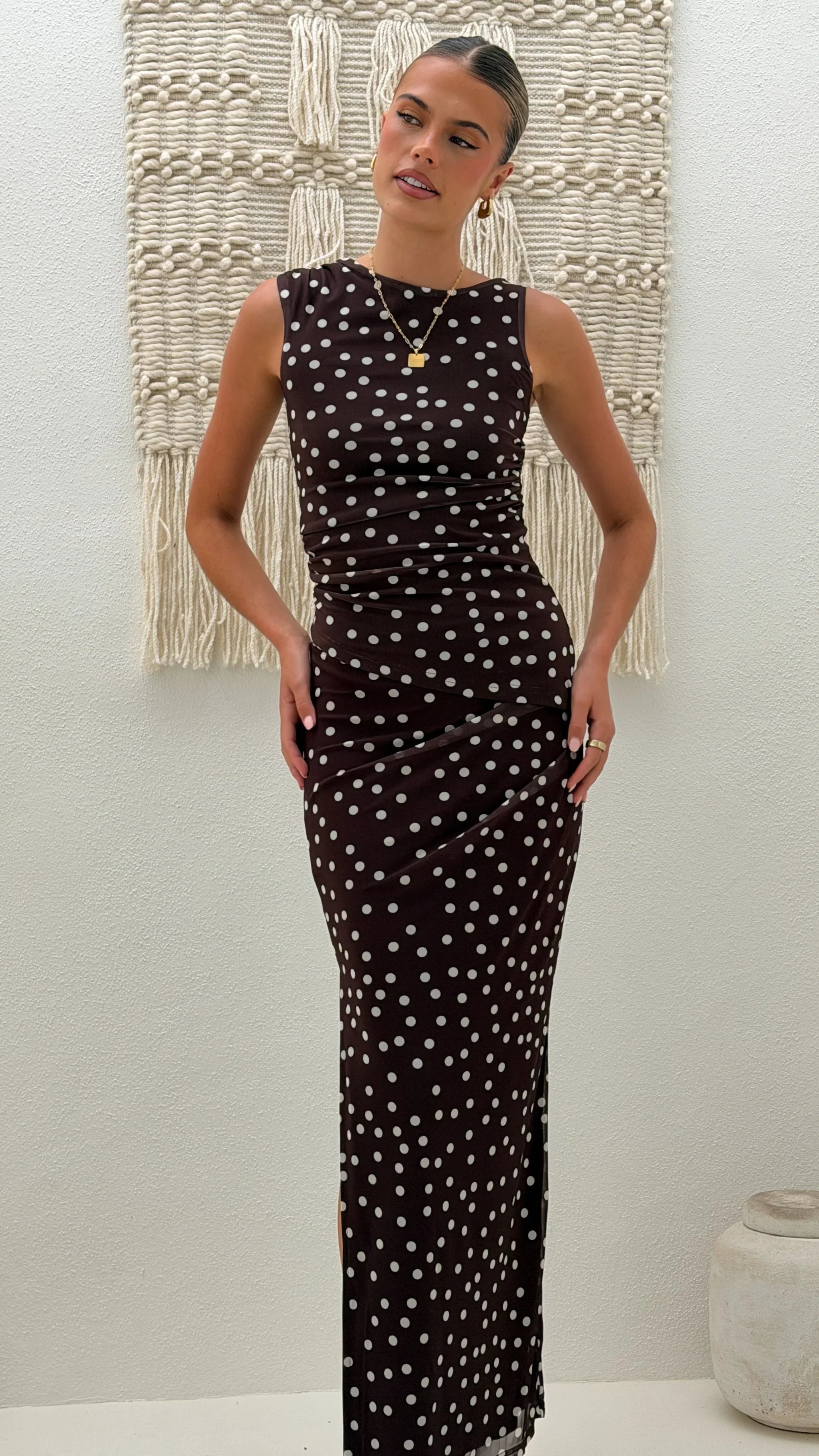 Janika Maxi Skirt Chocolate White Polka Dot