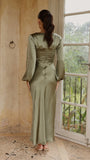 Ivy Long Sleeve Tie Front Maxi Dress Olive