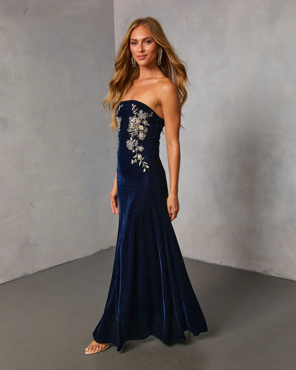 Wild Grace Velvet Embroidered Maxi Dress