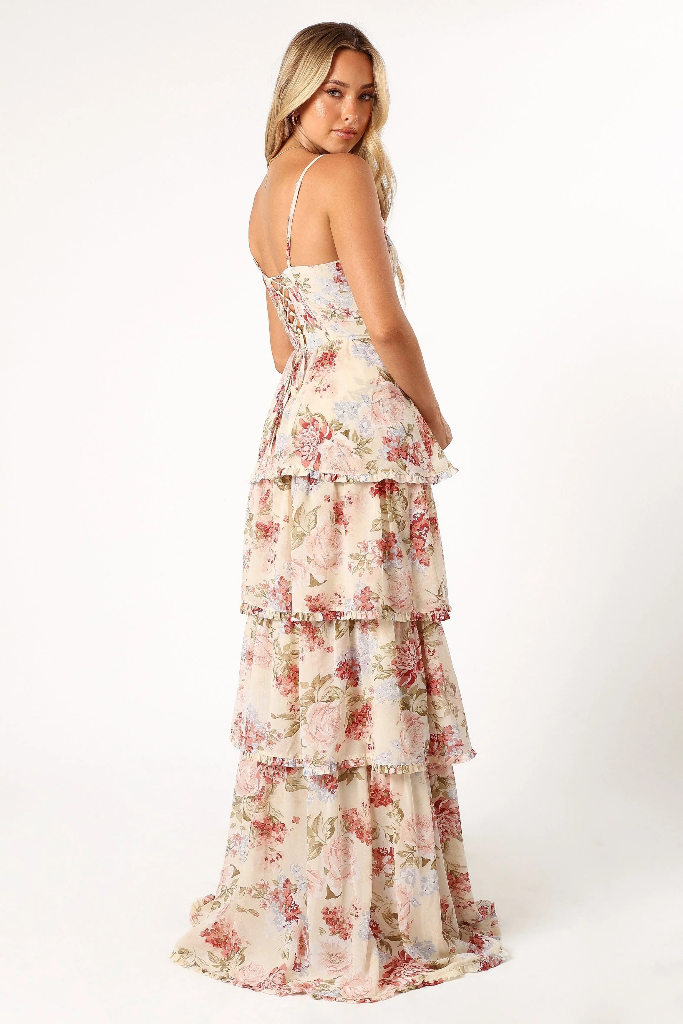 Mito Tiered Maxi Dress Cream Floral