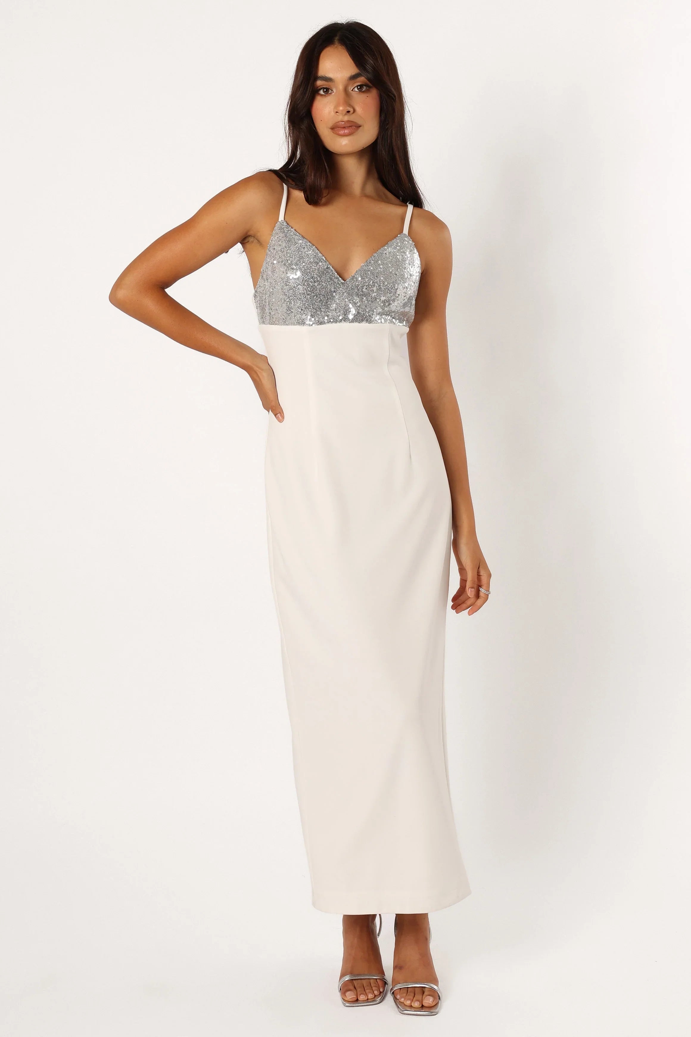 Kylie Slip Dress White Silver