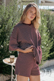 Hellen Stripe Short Set Burgundy Cream Stripe