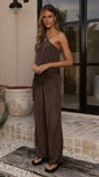 Baela One Shoulder Top Pants Set Chocolate