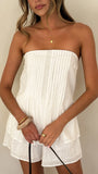Sharni Strapless Pleat Top and Shorts Set White