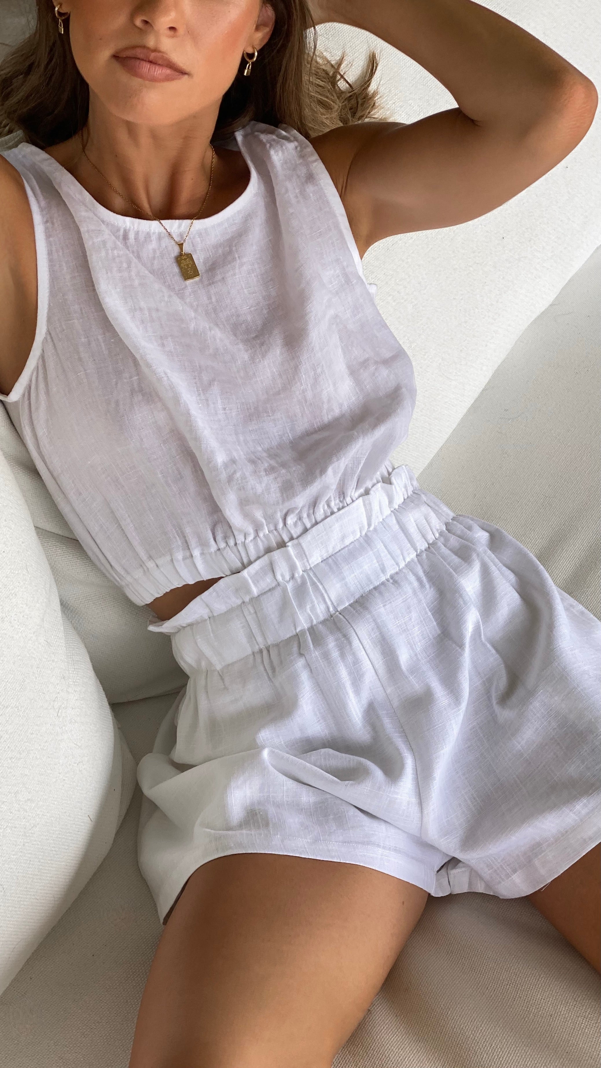 Aimee Linen Top White