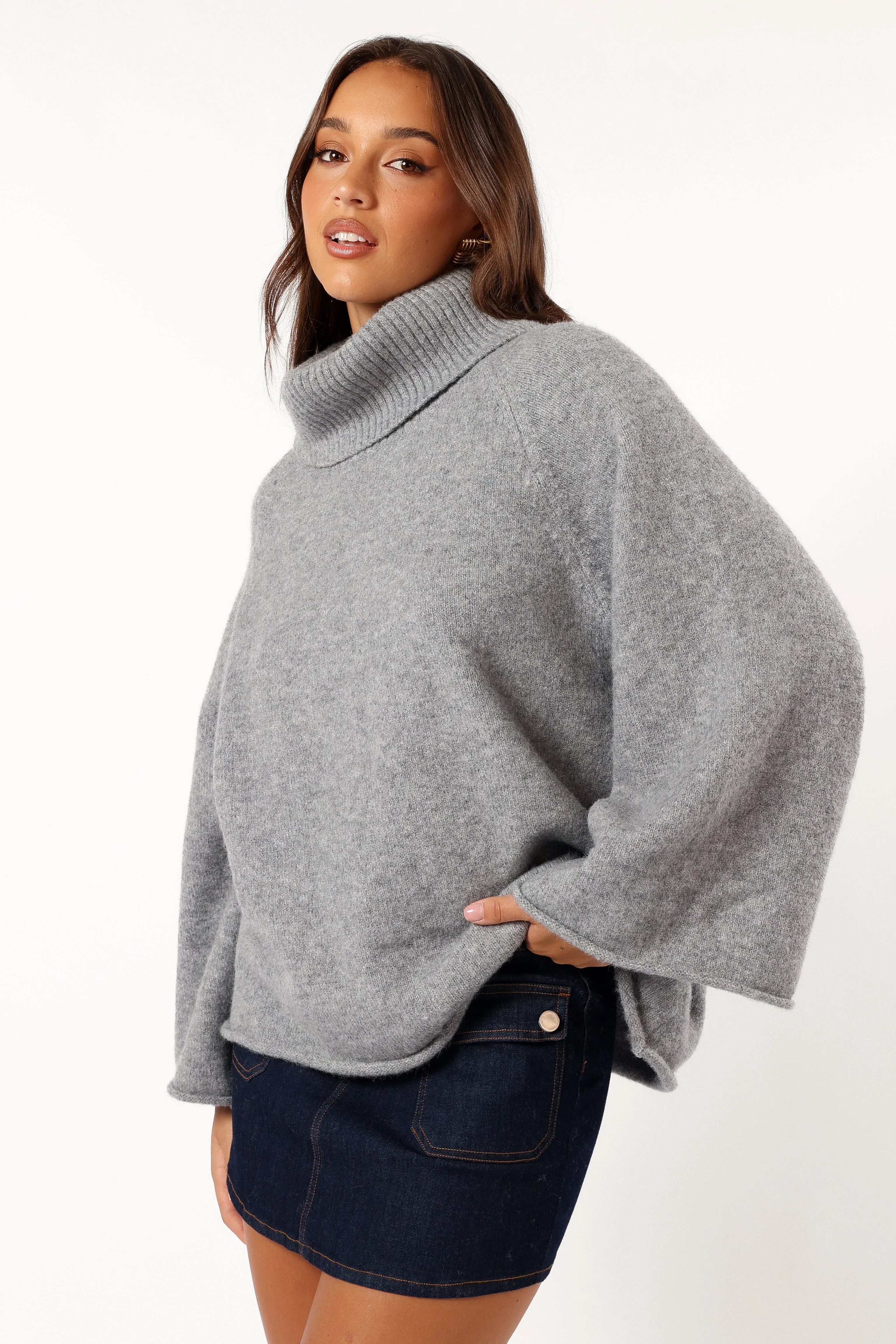 Bindy Cowlneck Knit Sweater Grey Marle