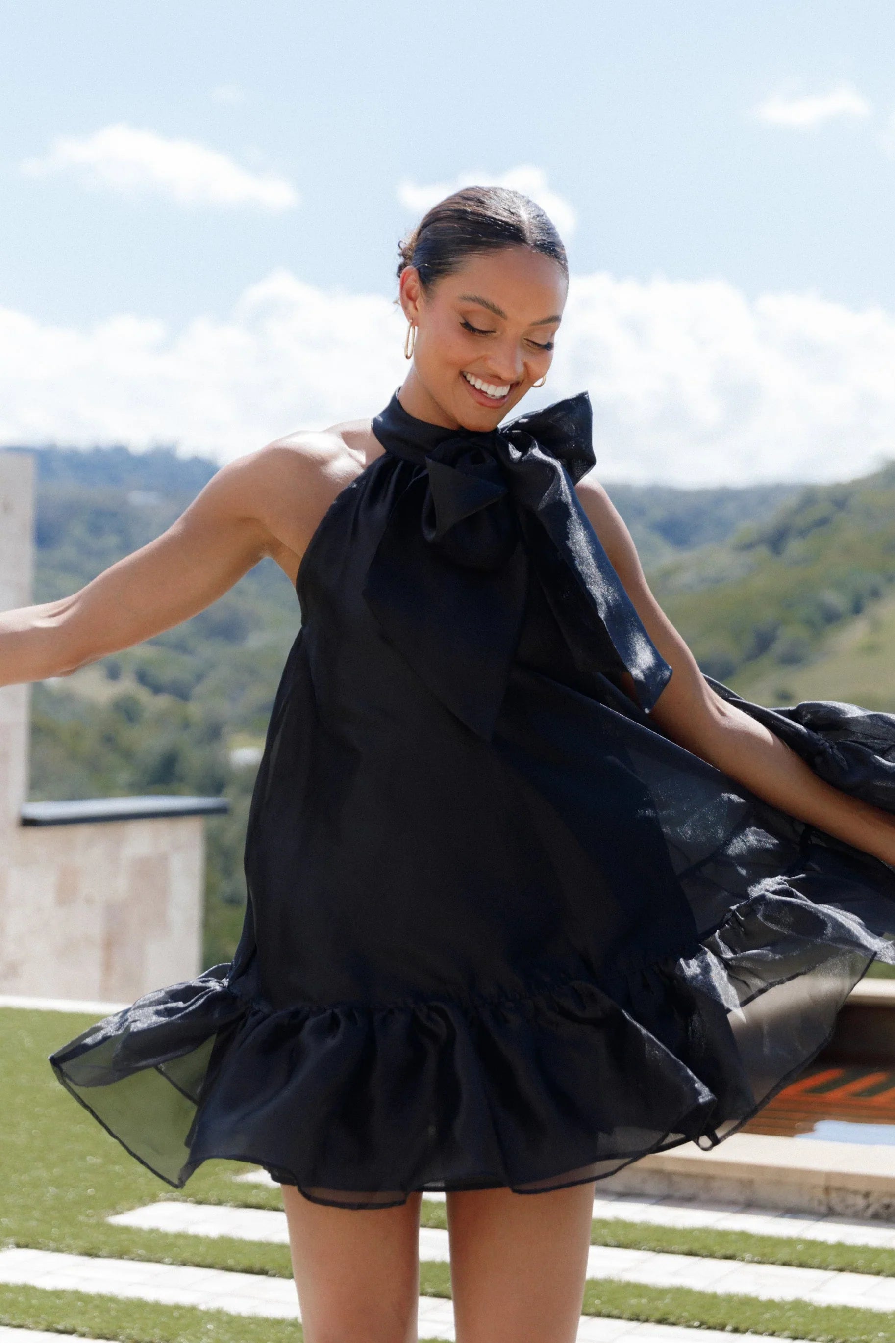 Sophia Bow Mini Dress Black
