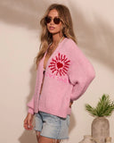 Loves Muse Knit Graphic Heart Print Cardigan