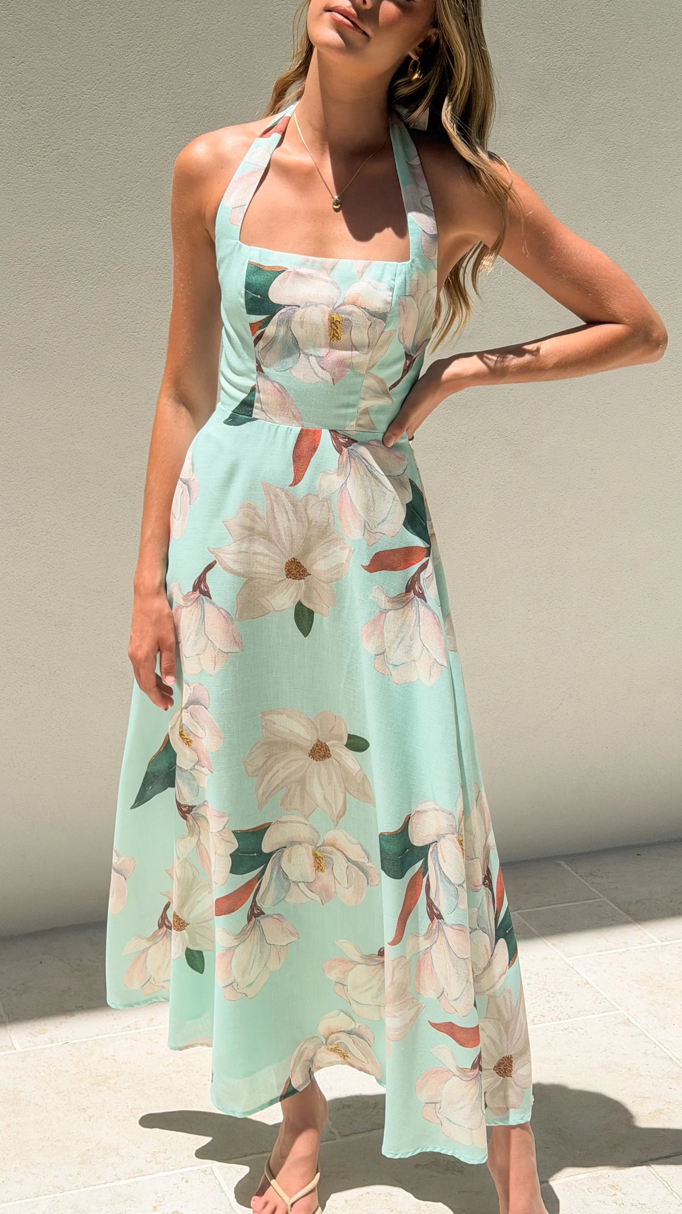 Madelyn Maxi Dress Aqua White Floral