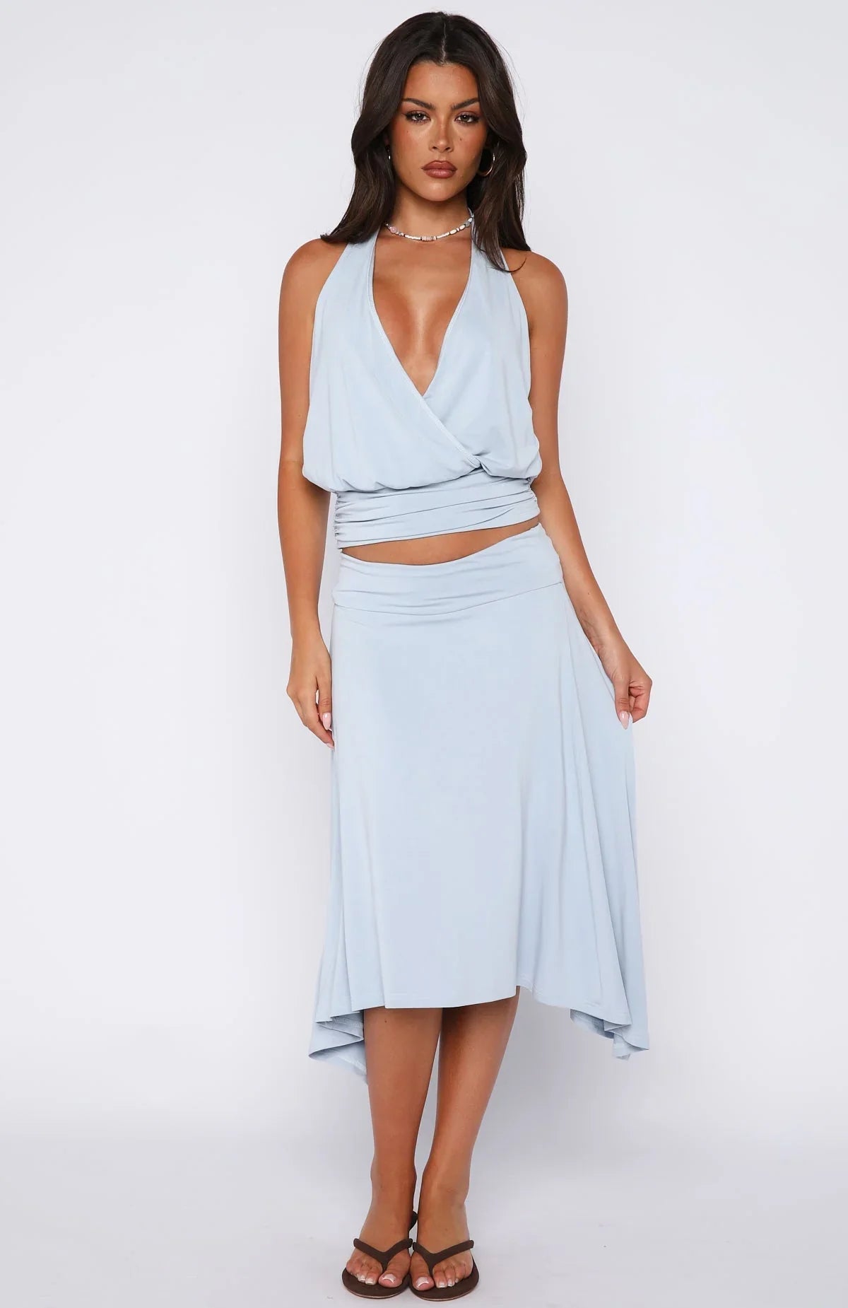 Tropic Drift Midi Skirt Baby Blue