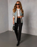 Cozy Together Tweed Denim Panel Button Up Coat