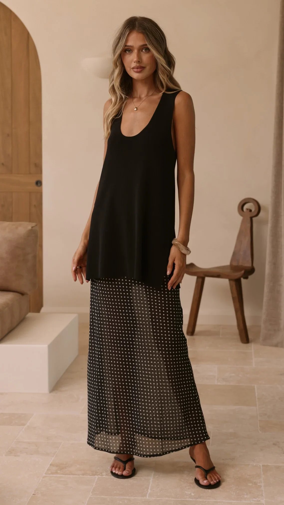 Onella Sheer Maxi Skirt Black White Spot