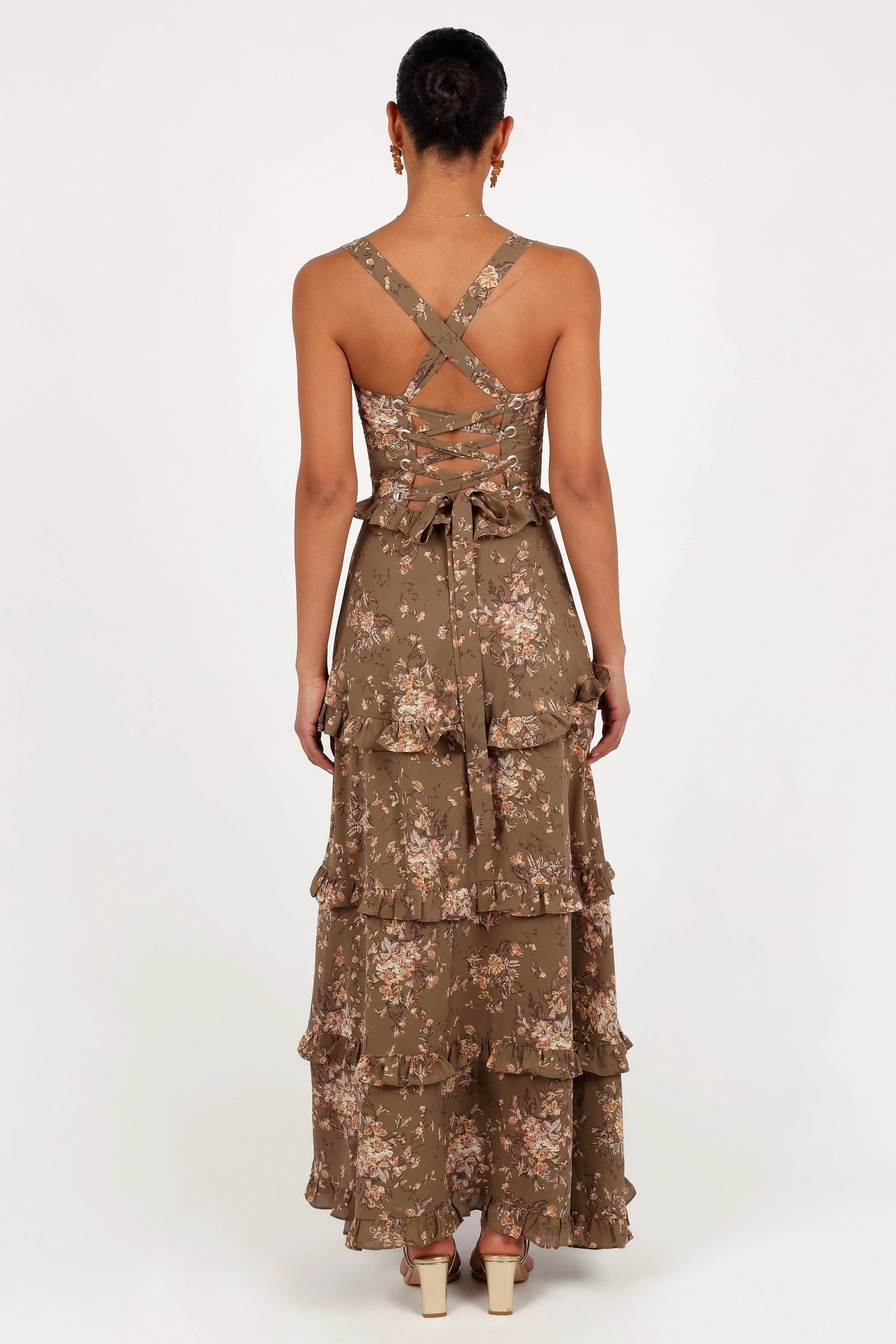 Lillee Tiered Maxi Dress Olive Print