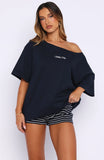 Wishing For It Off Shoulder Oversized Tee Navy