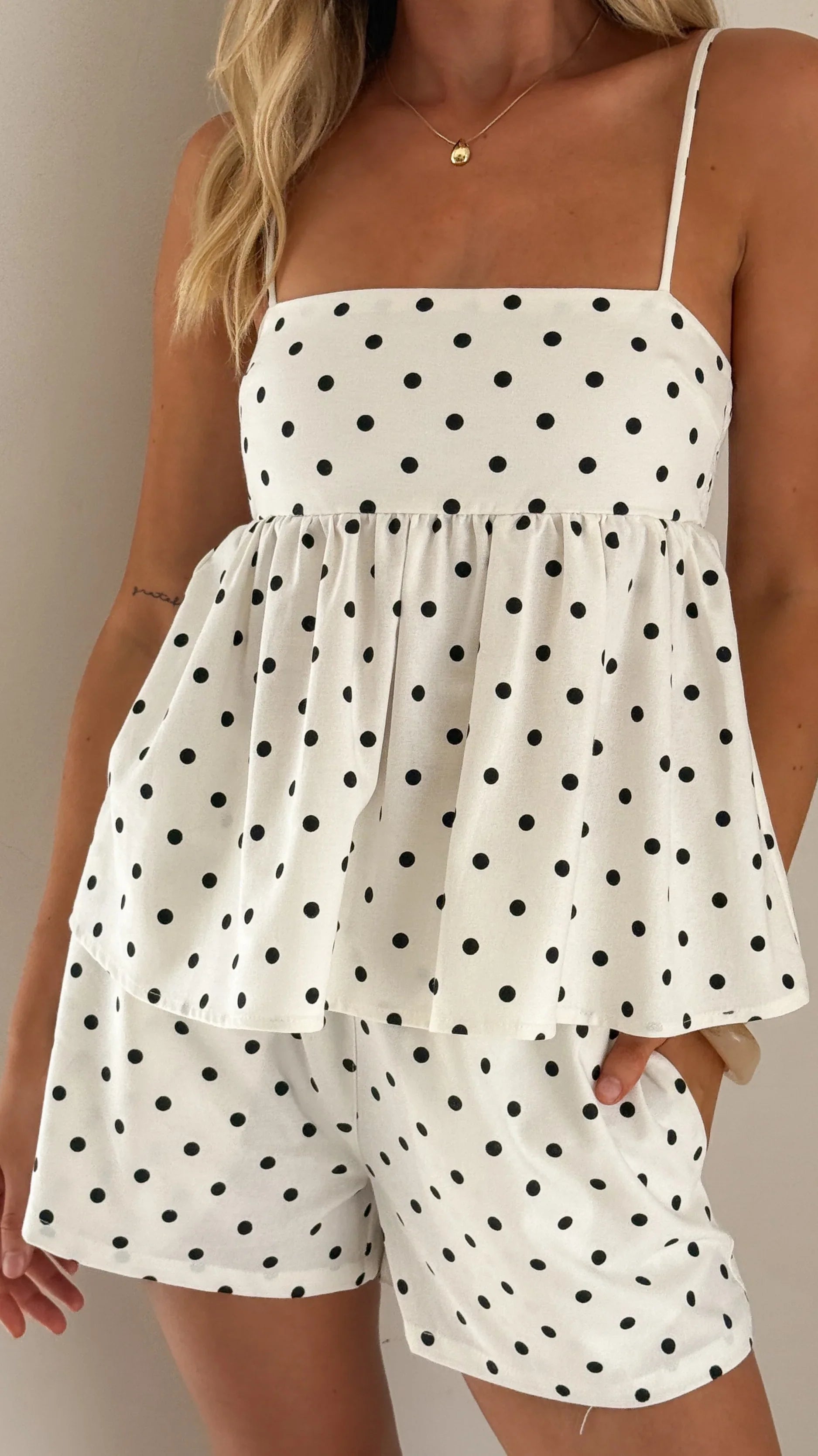 Fiana Top White Black Polka Dot