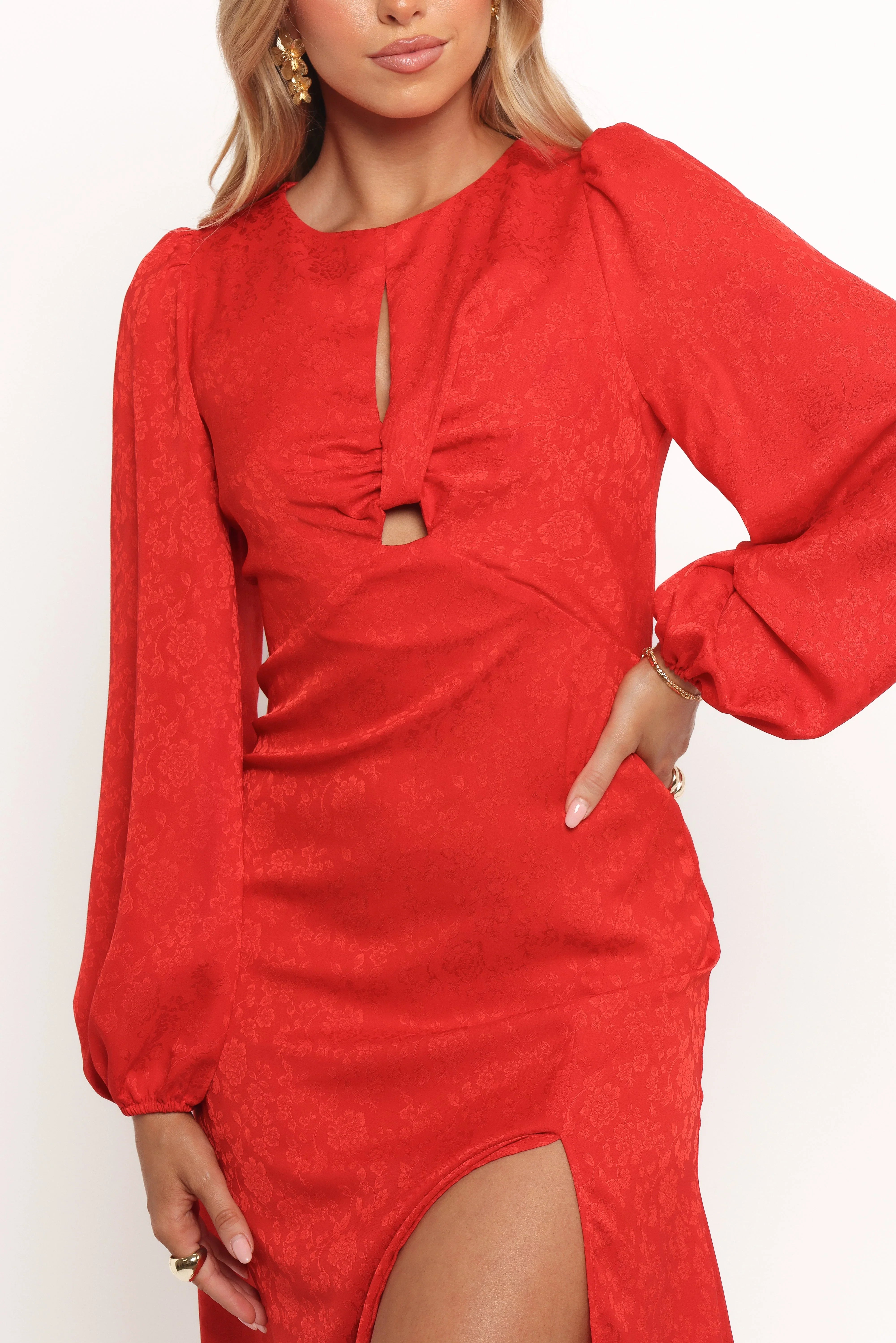 Laine Long Sleeve Midi Dress Red