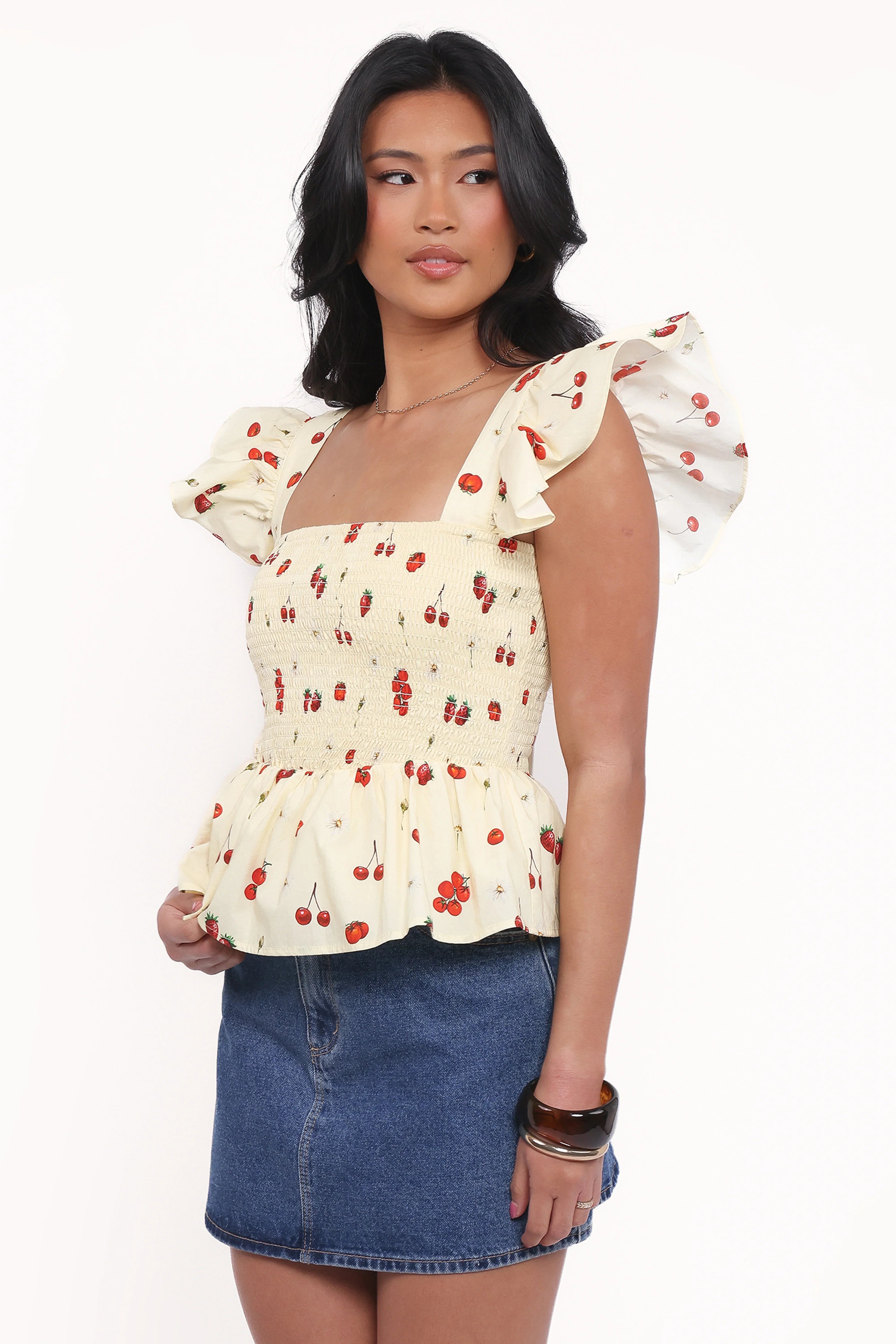 Remira Smocked Ruffle Top Yellow Cherry