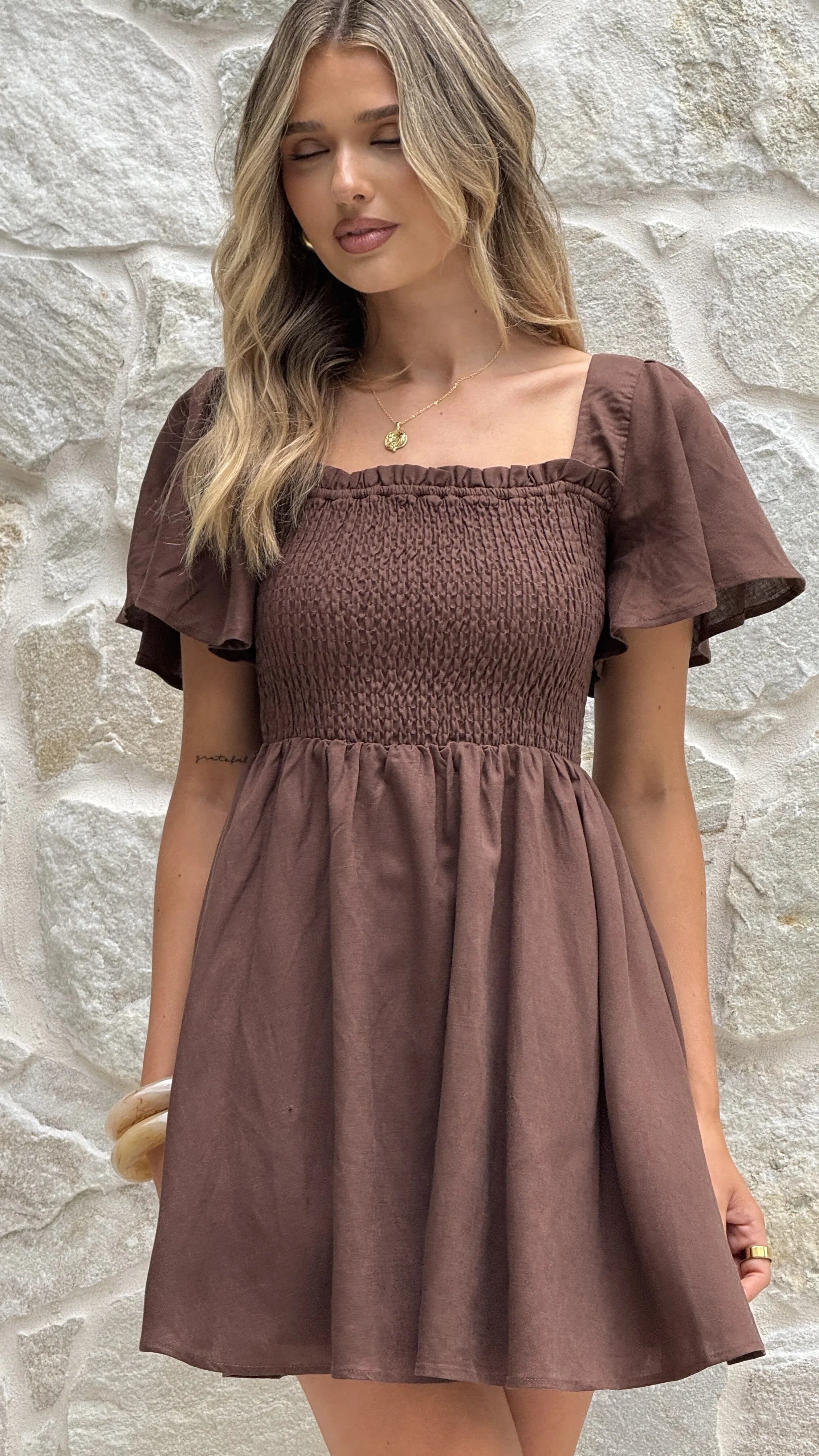 Molly Linen Mini Dress Chocolate