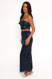 Glissy Sequin Skirt Set Navy