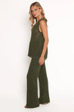 Fefe Textured Knit Pants Olive