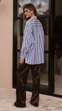 Arli Button Up Shirt Blue Brown Stripe