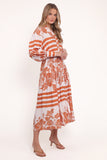 Jules Long Sleeve Dress White Orange