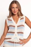 Talia Knit Vest Top Tan Blue