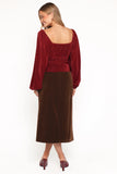Halina Velvet Midi Skirt Chocolate