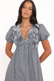 Ilyana Short Sleeve Maxi Dress Navy Gingham