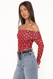 Caelira Off Shoulder Top Red Polka Dot